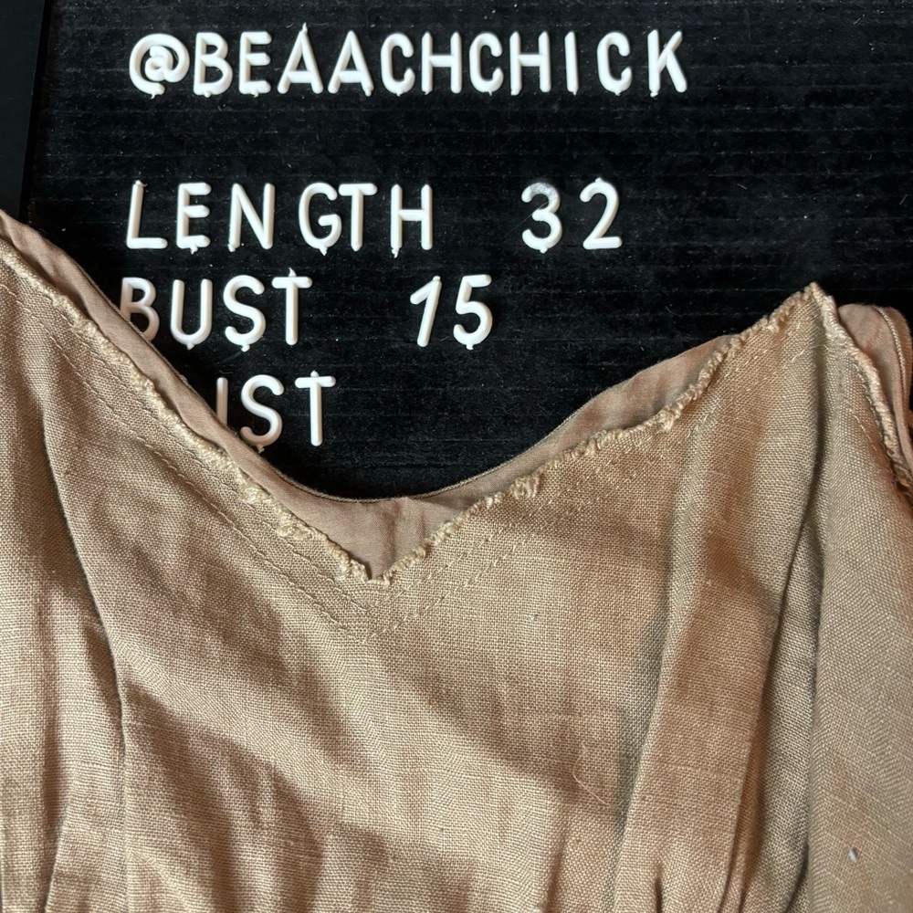 Vintage Y2K Chelsea Flower Brown Tan Linen Slip Dress Mini Women’s Medium - Picture 7 of 7
